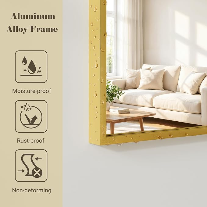 Oversized Full Body Mirror 35x78 inch Arched Full Length Mirror with Stand Aluminum Wall Mounted Hanging or Leaning Standing Mirrors,Gold