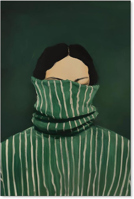 Haitunone Emerald Green Feminine People Wall Art Retro Abstract Stripe Poster Funky Minimalist Eclectic Canvas Prints for Bedroom Apartment Dorm Wall Decor 24X36 inch Unframed
