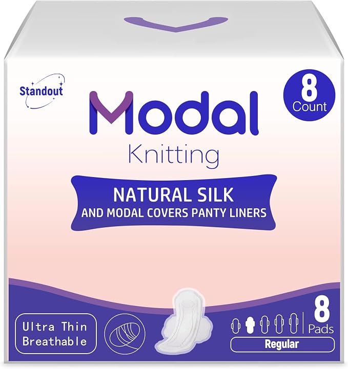 Modal Sanitary Pads for Women, Natural Silk and Modal Cover-Ultra Absorbency, Ultra Thin Breathable Daily Pads with Wings, Unscented Sanitary Napkins(9.5 Inch, Regular, 8 Count, Packaging May Vary)