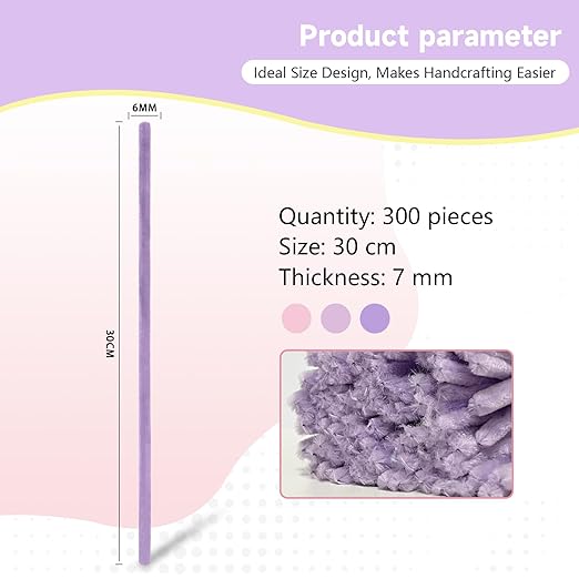 Pipe Cleaners Craft 300PCS 3 Colors Purple Pipe Cleaners Bulk 30CM Limpia Pipas para Manualidades Fuzzy Wire Chenille Stems for Arts Crafts and Creative DIY Projects Decorations