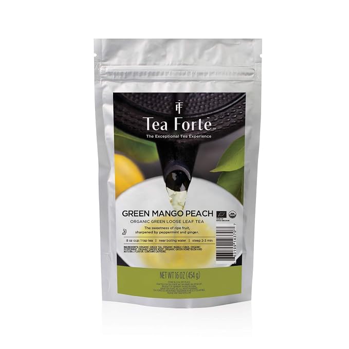 Tea Forte Premium Loose Leaf Tea Blend, Resealable 1 Pound Bag, Makes 160-175 Cups, Green Mango Peach Tea
