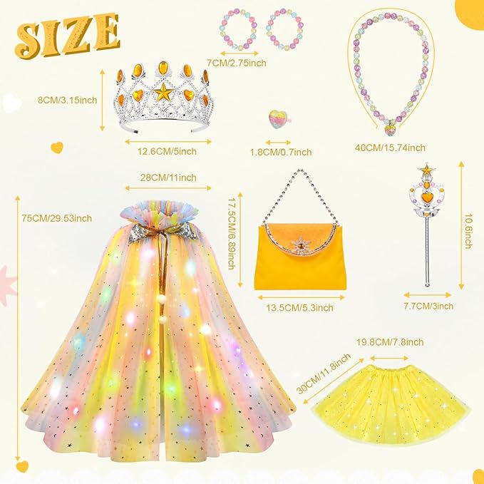 Meland Princess Dress up Clothes for Girl, 11Pcs Princess Cape with Kid Crown Toys,Dresses for Girl 3,4,5,6,7,8 Birthday Gift