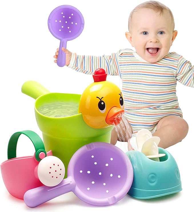 Bath Toys for Toddlers 1-3, NO Hole 4pcs Toddler Bath Toy for 1 2 3 Duck Watering Can Outdoor Garden Beach Water Pool Toys for Baby Toddler Age 1-4 Water Table Toy for Kids 2-4 Bathtub Gift