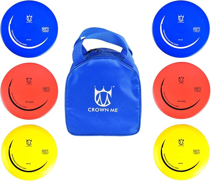 CROWN ME Disc Golf Set with 6 Discs and Starter Disc Golf Blue Bag