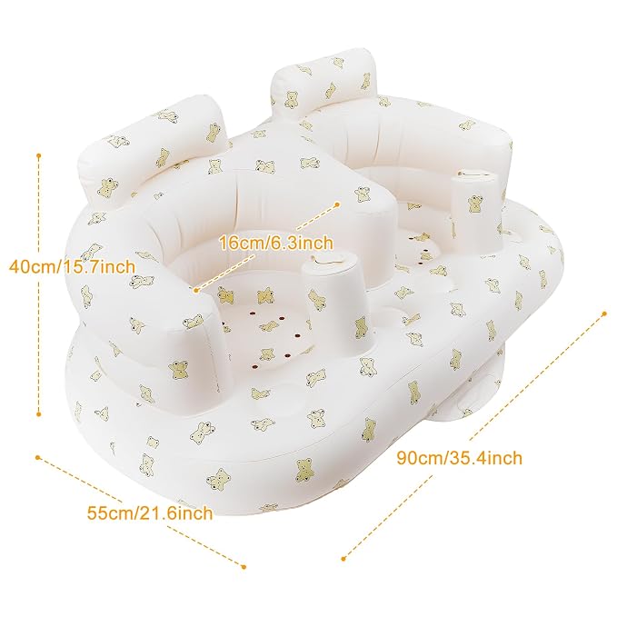 EKEPE Baby Inflatable Seat for Twins Babies 3 Month and Up, Side-by-Side Double Inflatable Floor Chair for Sitting Up with Built in Air Pump, Blow Up Baby Chair for Infants - Twins Bear