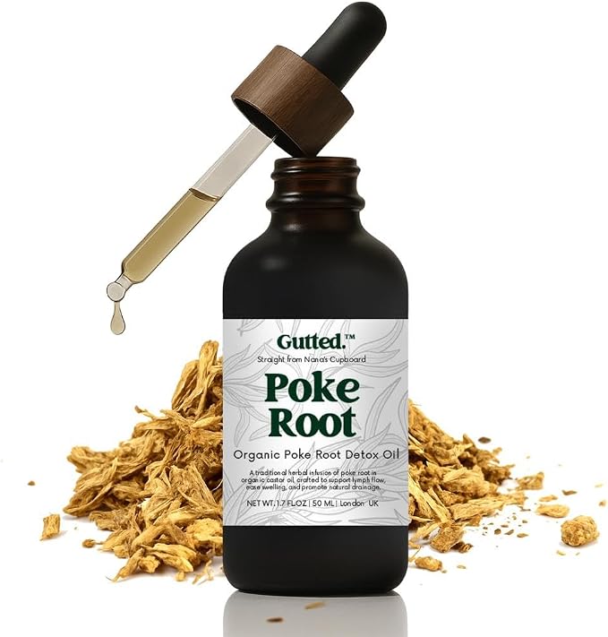 Organic Poke Root & Castor Oil Drops | Herbal Lymphatic for Swollen Lymph Nodes, Joint Support, Circulation & Fluid Balance | Natural Deep Tissue Relief | 50ml (1.69 fl oz)