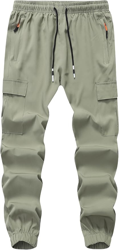 Boy's Cargo Joggers Pants Youth Quick Dry Hiking Lightweight Pants for Sports Outdoor with Zipper Pockets