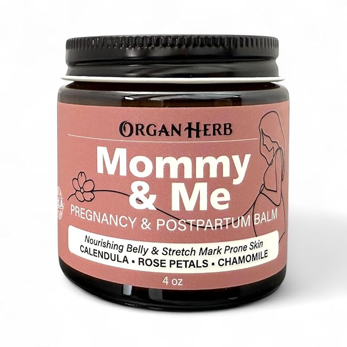 Organic Mommy & Me Pregnancy & Postpartum Balm with Calendula, Rose, Roman Chamomile, Rosehip, Lavender, 4 oz