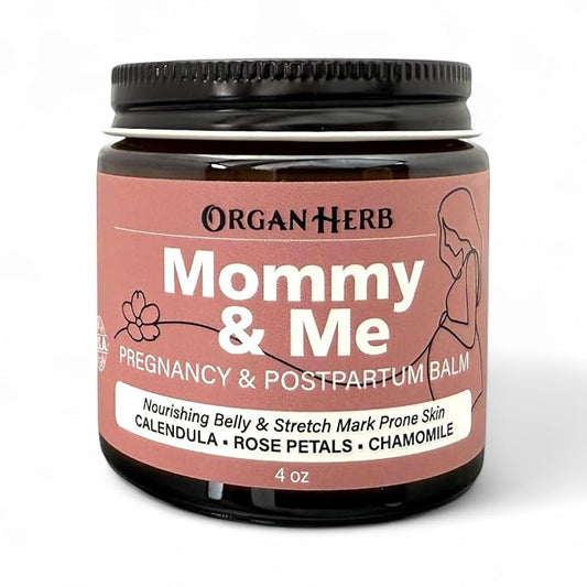 Organic Mommy & Me Pregnancy & Postpartum Balm with Calendula, Rose, Roman Chamomile, Rosehip, Lavender, 4 oz