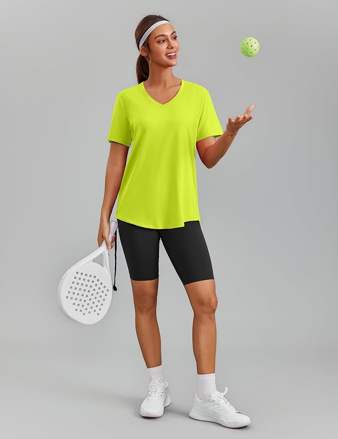 PINSPARK Soft Workout Tops for Women Short Sleeve V Neck Moisture Wicking UPF 50+ Sun Protection Quick Dry Gym Shirts