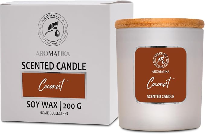 Scented Candle Coconut - Glass Candle Gift - Aromatherapy Candle with Soywax 200g - Up to 45 Hours Burn Time - Soy Wax Candles - Home Scented Candles