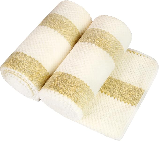 JML Microfiber Bath Towels Set, 2 Pack, 30" x 60", Oversized, Soft, Super Absorbent, Fast Drying, Perfect for Sauna, Shower, Sport, Fitness, Yoga, Waffle Stripe Light Brown