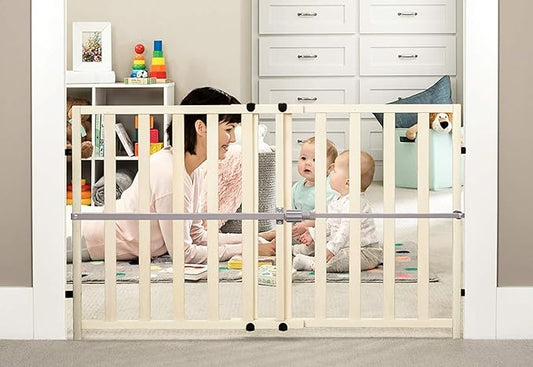 Regalo Easy Fit Wooden Decor Adjustable 42-Inch Extra Wide Baby Gate, Natural Wood