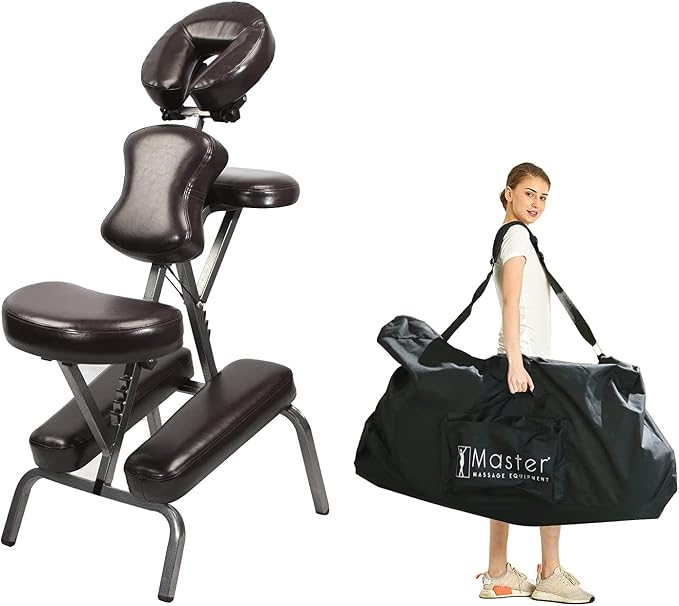 Master Massage Bedford Adjustable Portable Folding Full Body Massage Chair, Coffee, 11" x 14" x 39"