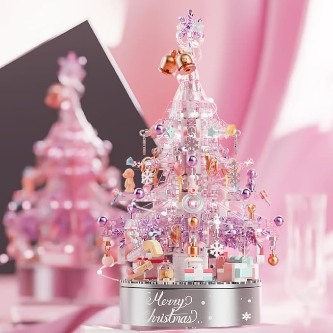 Christmas Tree Building Block Set, 730 PCS Christmas Music Box Bricks Model Kit, Construction Toy for Adults Girls