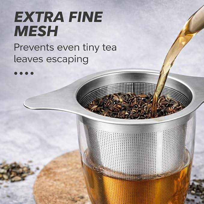 Infuser for Loose Leaf Tea, Stainless Steel Tea Infuser，Loose Leaf Tea Steeper Strainer with Double Handles, Extra Fine Mesh Ball Infusers, Diffuser Holder Filter for Mugs (Stainless material 1 Pcs)
