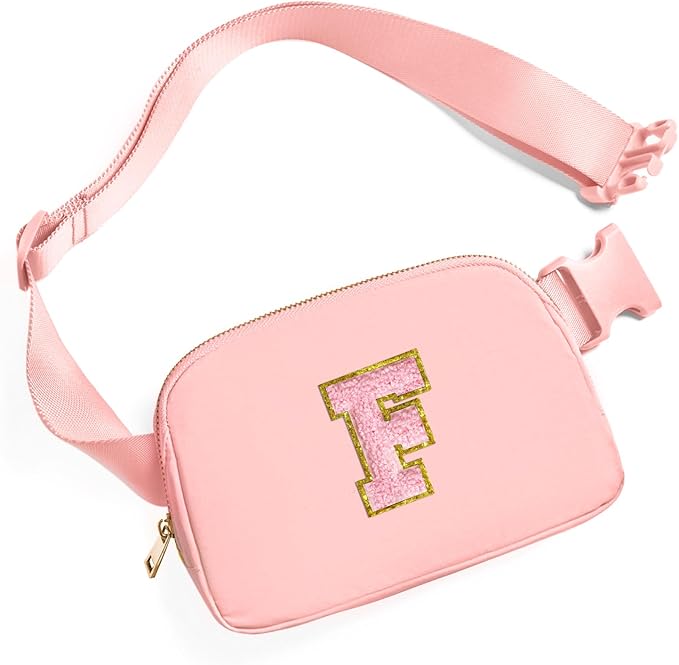 Gitus Customizable Gifts for Girls Age 6-8 8-10 Belt Bag Fanny Pack with Initial for Girls Birthday Gifts for Teenager Girls Teen Girl Gifts Trendy Stuff （Light Pink-F）