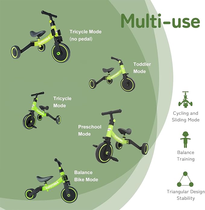 besrey 5 in 1 Toddler Bike for 1 Year to 4 Years Old Kids, Toddler Tricycle Kids Trikes Tricycle, Toys for Boy & Girl, Balance Training, Removable Pedals