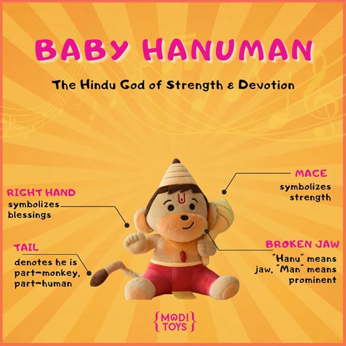 MODI TOYS Baby Hanuman (Small - 7 inch) Mantra Singing Plush Toy | Ideal for Newborns, Infants, Toddlers, Grandparents | Best for Diwali, Baby Shower, Birthday, Housewarming