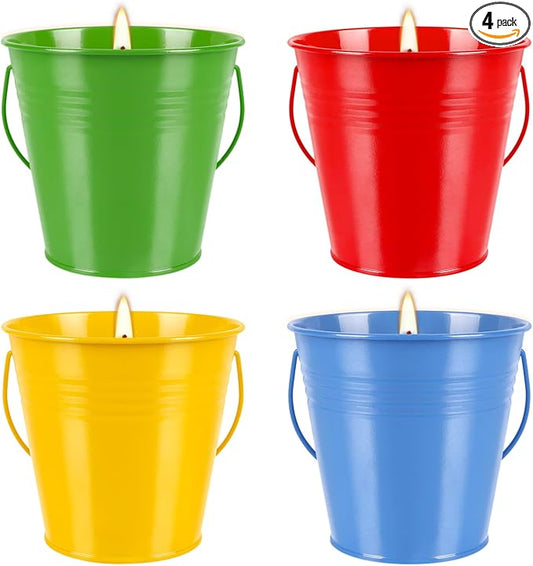 4 Pack 12oz Citronella Scented Candles, Colorful Metal Bucket Candles with Handle, Smokeless Clean Burning Candles for Home, Patio, Camping & Outdoor Gatherings