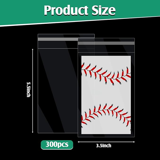 Lewtemi 300 Pcs Graded Card Sleeves Resealable Team Bags for Trading Cards Baseball Sports Slabs Holders Plastic Collectible Slabs Protection,3.5" x 5.5"