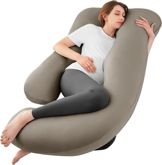 Sasttie Pregnancy Pillows for Sleeping, U Shaped Cooling Full Body Pillow with Removable Cover, Pregnant Women Must Haves, Maternity Essential, Linen