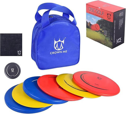 CROWN ME Disc Golf Set with 6 Discs and Starter Disc Golf Blue Bag