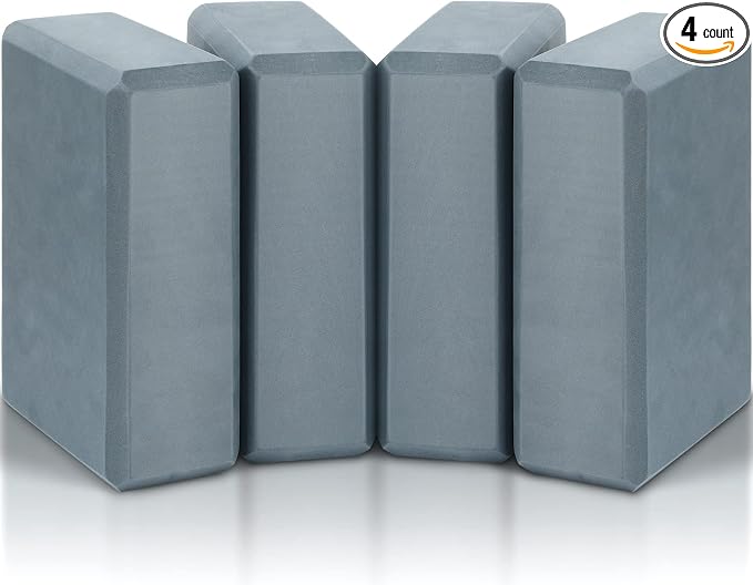 4 Pcs Yoga Blocks Soft EVA Foam Supportive Yoga Brick Non Slip Exercise Block Equipment for Pilates Exercise Workout Meditation Supplies, Grey, 9 x 6 x 3 Inches