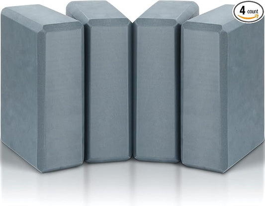 4 Pcs Yoga Blocks Soft EVA Foam Supportive Yoga Brick Non Slip Exercise Block Equipment for Pilates Exercise Workout Meditation Supplies, Grey, 9 x 6 x 3 Inches