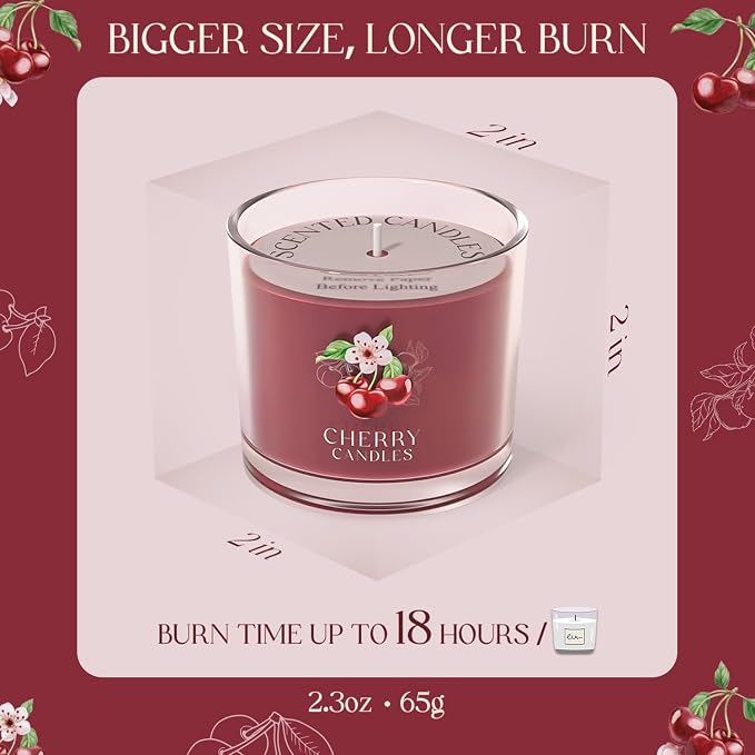 CHILLFLAME Cherry Candle, Scented Candles Gifts for Women, Candles Gift Set for Her, 3 Scented Votive Candles, Birthday Gifts for Women/Men (Red, 7 oz)