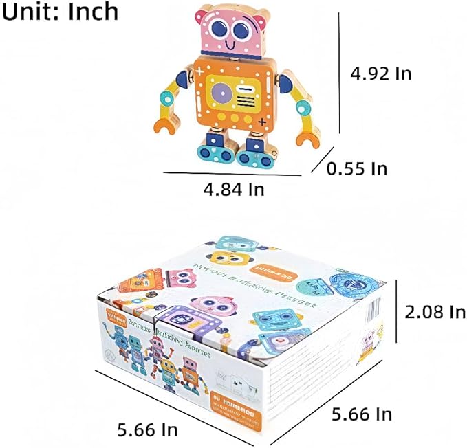 Wooden Robots for Kids Building Blocks, Fine Motor Skills, Boys and Girls STEM Disassemblable Toy Sets, Suitable for Children Aged 3 to 8, Creative Building Toys