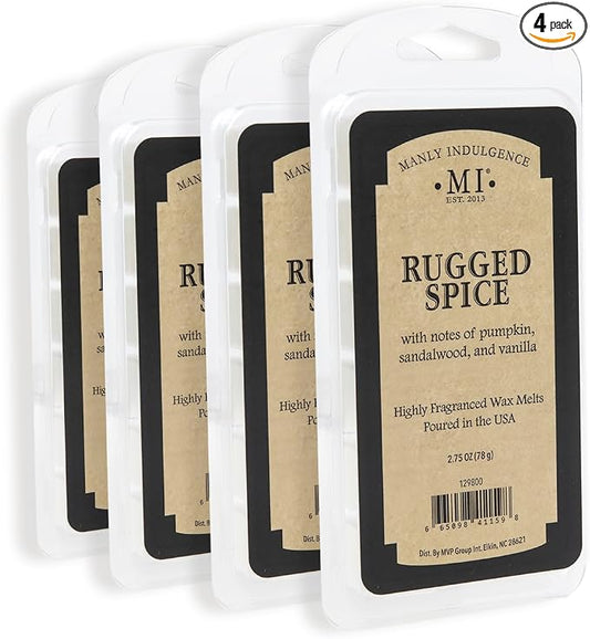 Manly Indulgence Rugged Spice Scented Wax Melts, Wax Melt Warmer Cubes, Long Lasting Scented Wax Warmer Cubes, 4 Pack, 6 Cubes Each - Made in The USA