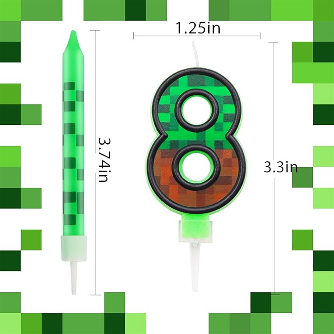 Pixels Themed 8th Birthday Candle, Pixels Cake Topper for Boys Girls, 9 Pcs Candle Set, Game Cartoon Theme Birthday Party Supplies (Number 8)