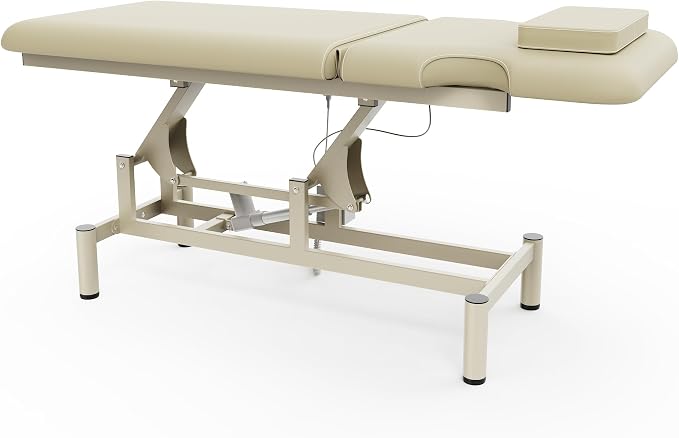 Dolonm 2 Motors Electric Massage Table, Hydraulic Electric Lift Adjustable Backrest and Height Lifting for Treatment, Physical Therapy, Spinal Massage, Facial Spa, Waxing, Tattooing - Beige Gray