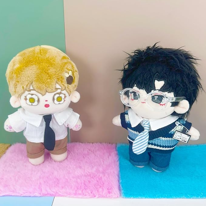 niannyyhouse 10cm-15cm Plush Doll Clothes Uniform Set Compatible with 17cm Labubu Doll (Blue)