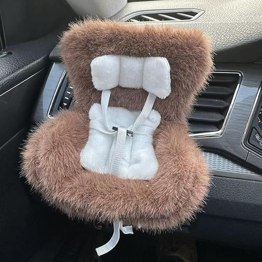 Doll Car Seat for 17cm Dolls with Air Vent Clip and Desktop Stand, Cute and Functional Car Ornament for Blind Box Doll Fans, Collectors (Brown)