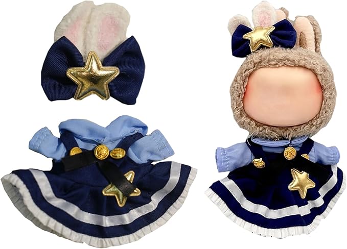 Clothes for Labubu, 2-Piece Skirt & Hair Accessories Outfit Set for Labubu Doll - 17cm Dolls Clothes Cute & Unique Character Theme Design (NO Doll)