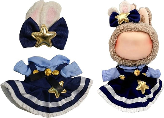 Clothes for Labubu, 2-Piece Skirt & Hair Accessories Outfit Set for Labubu Doll - 17cm Dolls Clothes Cute & Unique Character Theme Design (NO Doll)
