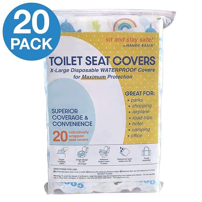 XL Full Coverage Disposable Toilet Seat Covers for Kids, Adults & Potty Training, Waterproof, 20 Pcs - Single Wrapped (Good Vibes)