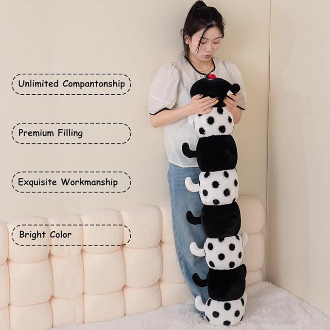 ELAINREN Black Caterpillar with Polka Dots Plush Pillow Ultra-Soft Caterpillar Stuffed Insect Toy Cuddly Long Worm Plushie Gifts/35.4''