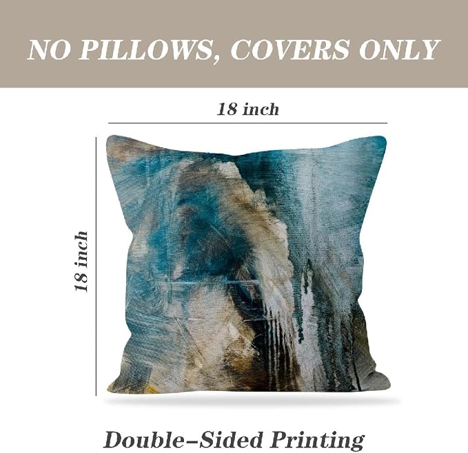 Throw Pillow Covers for Couch, 18x18 Inch, 2 Pack, Black Teal | Decorative Throw Pillow Covers Cushion Covers for Couch Bedroom Sofa Living Room