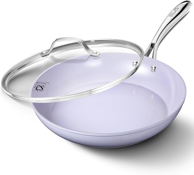 KOCH SYSTEME CS Frying Pan with Lid, 10 Inch Frying Pan with Nonstick Ceramic Coating, Nonstick Fry Pans with Lid, Oven Safe Skillet, Induction Compatible, Purple