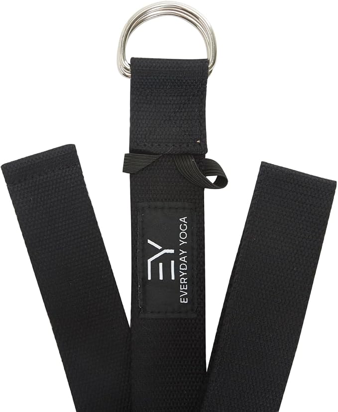 Everyday Yoga Bolster and Yoga Strap Set, Rectangular Meditation Pillow, Super Soft & Lightweight with Carry Handle - Firm Support for Restorative Yoga - Black - Strap 10ft Length
