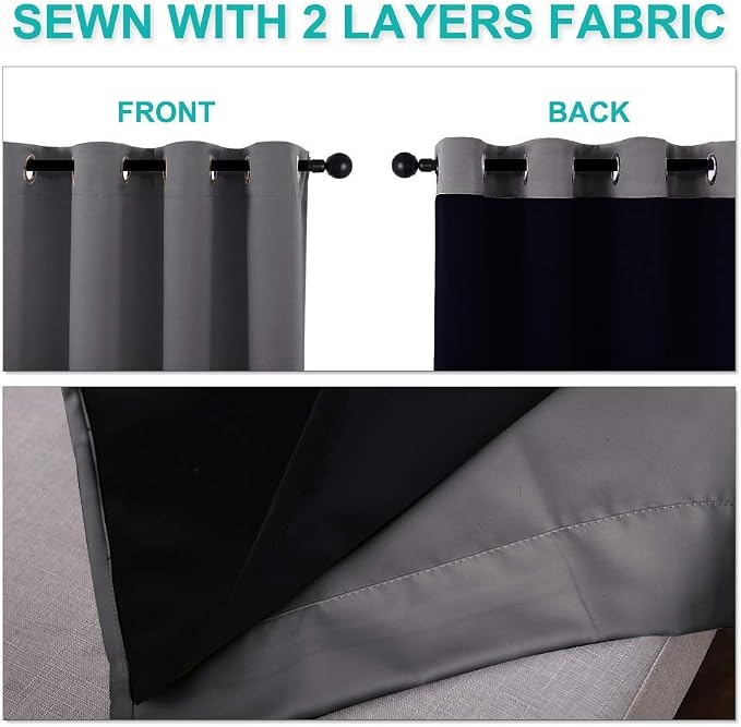 NICETOWN Grey Full Shade Curtain Panels, 37" Wide x 70" Long, Gray, Pair of Thermal Insulated & Energy Efficiency Blackout Curtains for Living Room Windows, Lined Silky Performance Window Dressing