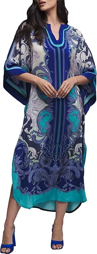 Venasha Womens Caftan Floral Print Kaftan Dress Short Sleeve Swimsuit Cover up Loungewear for Summer