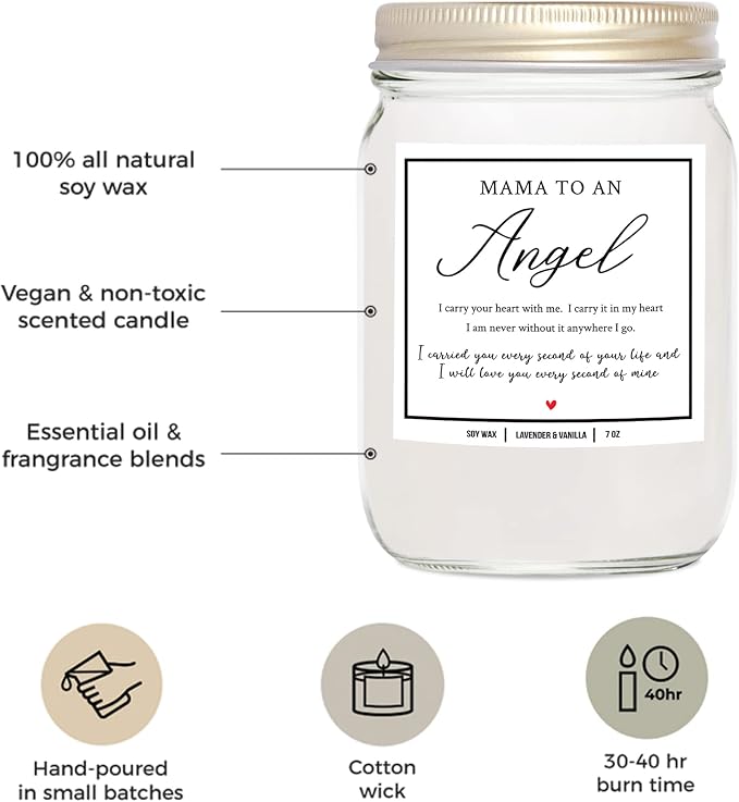 You Nique Designs Miscarriage Candle for Mothers, 7 Ounces, Loss of Baby Sympathy Gifts, Infant Loss Memorial Gifts, White All Natural Soy Vegan Aromatherapy Candles for Home (Lavender & Vanilla)
