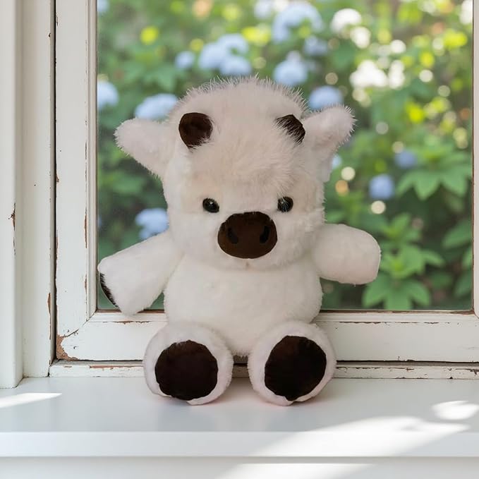17" Highland Cow Plush Toy - Ultra Soft Stuffed Animal, Cute Scottish Cow Plushie for Nursery Decor & Kids Gift(White)