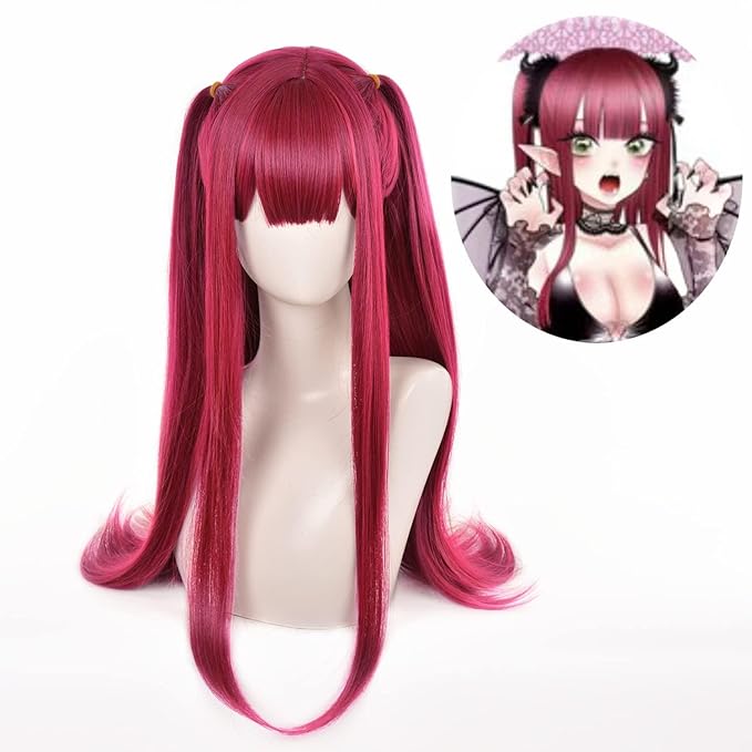 Anime Cosplay Wig Rose Red Long Straight Pigtails wig Halloween Party Costume Wigs