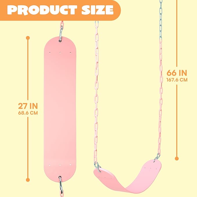 TURFEE 2 Pack Pink Swing Seats Heavy Duty with 66" Chain, Swing Set Accessories Replacement with Snap Hooks for Kids Outdoor Play, Trees, Playground(Sakura Pink)