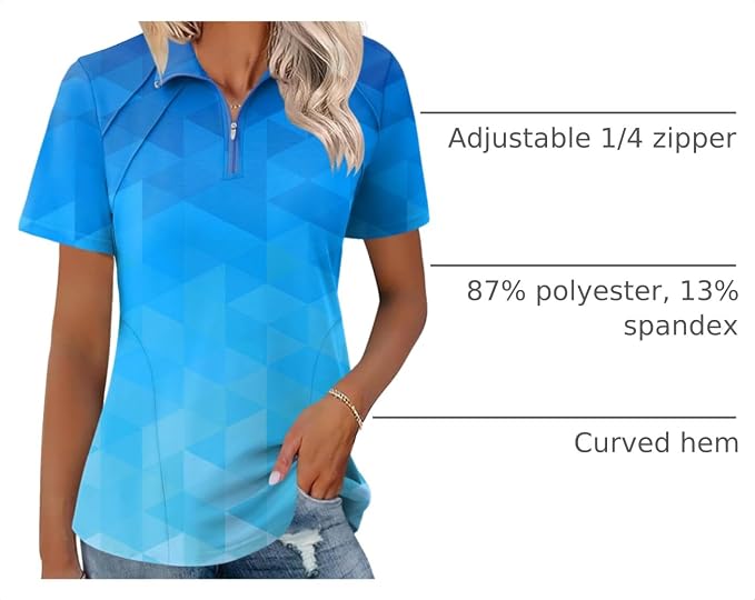 LOMON Womens Golf Polo Shirt Summer Short Sleeve Quarter Zip Outfit | Side-Pockets,Princess Seams,Cotton,Wrinkle Free,Moisture Wicking,Quick-Dry,Lightweight,Collared,for Tennis Workout